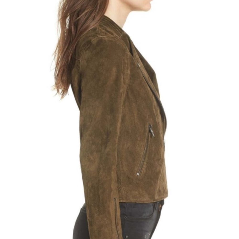 BLANK NYC SUEDE LEATHER MOTO JACKET CHOCOLATE BROWN M - Picture 5 of 6